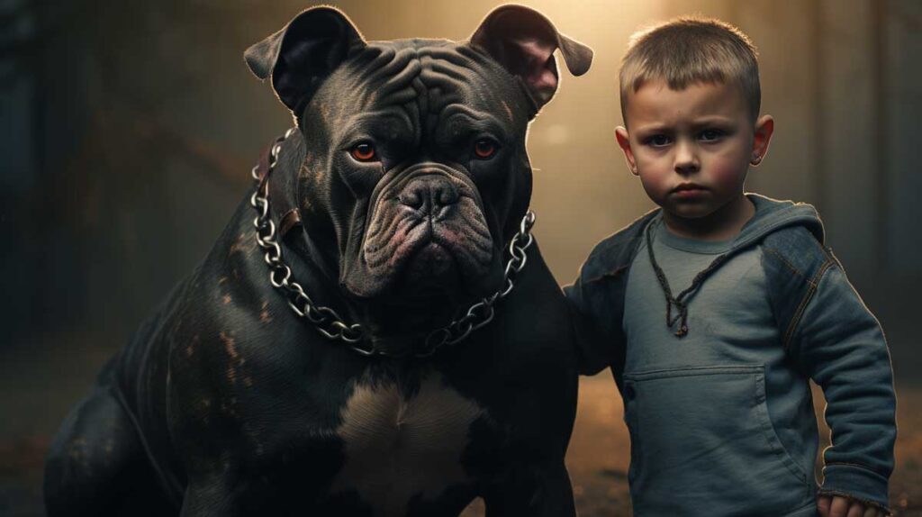 American bully with a kid