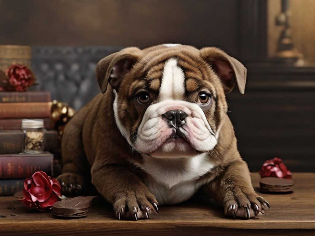 chocolate English bulldog