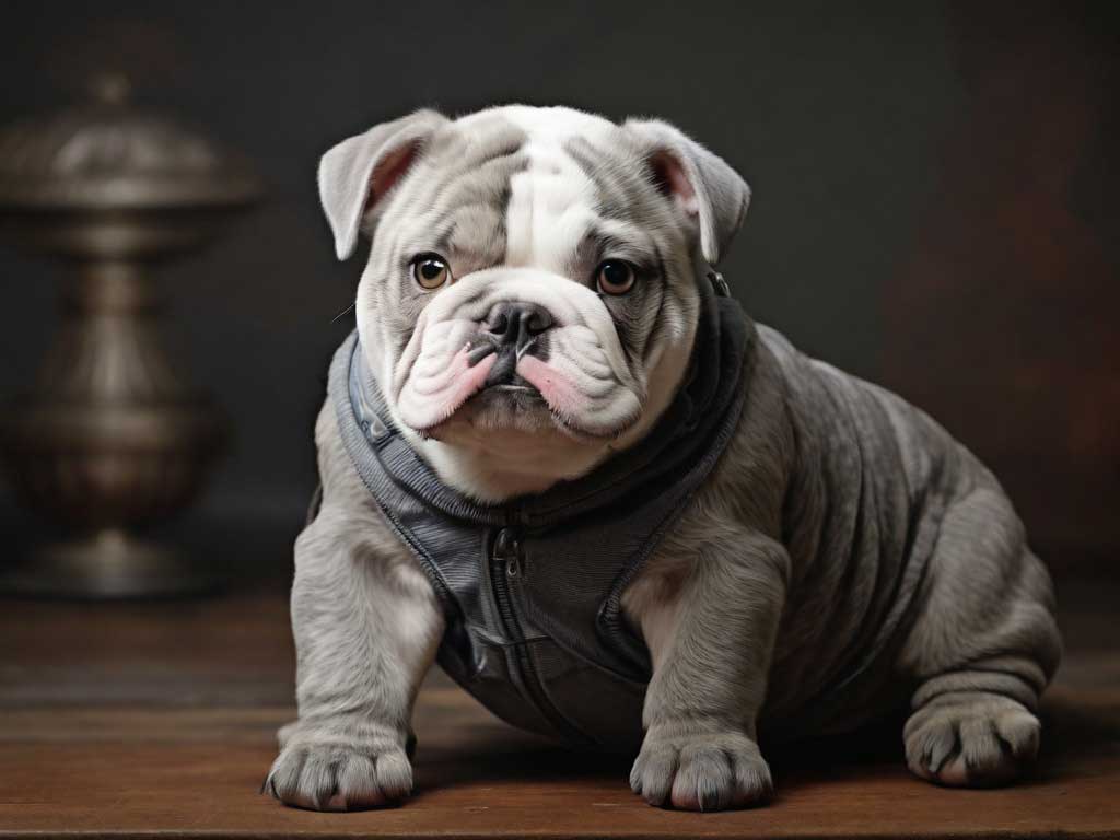 grey and white English bulldog